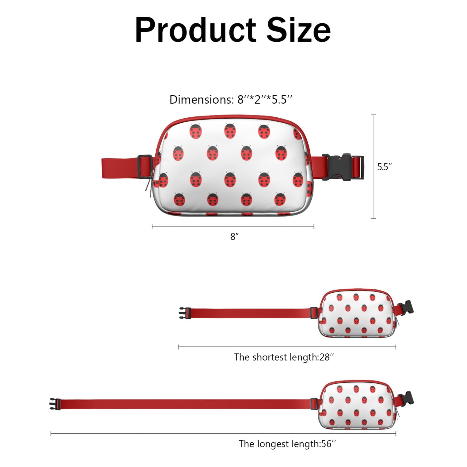 Garden Ladybird Fanny Pack – Cute Cartoon Red Ladybug Waist Bag for Women with Nature Insect Print and Polka Dot Style