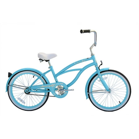 Wonder Wheels 20' Beach Cruiser Coaster Brake Single Speed Bicycle, Bike, Stainless Steel Spokes One Piece Crank Alloy Baby Blue Rims 36H - Baby Blue
