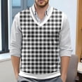 thumbnail image 2 of XIAOCHA Men's Knit Vest V Neck Plaid Print Sweater Warm Casual Office Top, 2 of 6