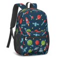 thumbnail image 2 of Robot and Astronauts Black Pattern 17" Waterproof Oxford School Backpacks for Teens, S-Shape Padded Straps, for School, Travel, Hiking, Camping, 2 of 5