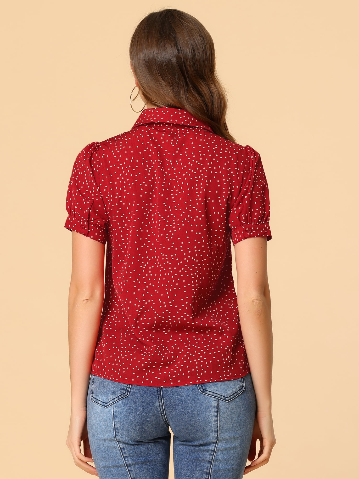 DARING DIVA Women's Polka Dots Tie Bow Chiffon Blouse 2XL Red-Dots