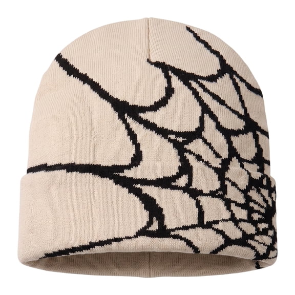 ZToonmas Men and Women Spider Web Pattern Knit Beanie Y2K Style Jacquard Winter Hat Streetwear Trendy Skull Cap