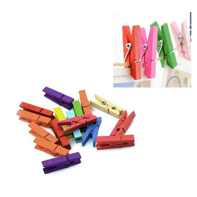 SF SOONEAT Mini Clothes Pins, Wooden Colored Photo Clips Mini Clothespins 1 inch 100 Pack Small Clothes Pin Tiny Wood Clip for Crafts, Picture Display, Hanging