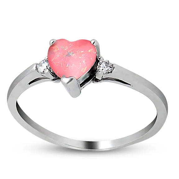 Shelly Engagement Promise Ring for Women Heart Pink Opal Sterling Silver by Ginger Lyne
