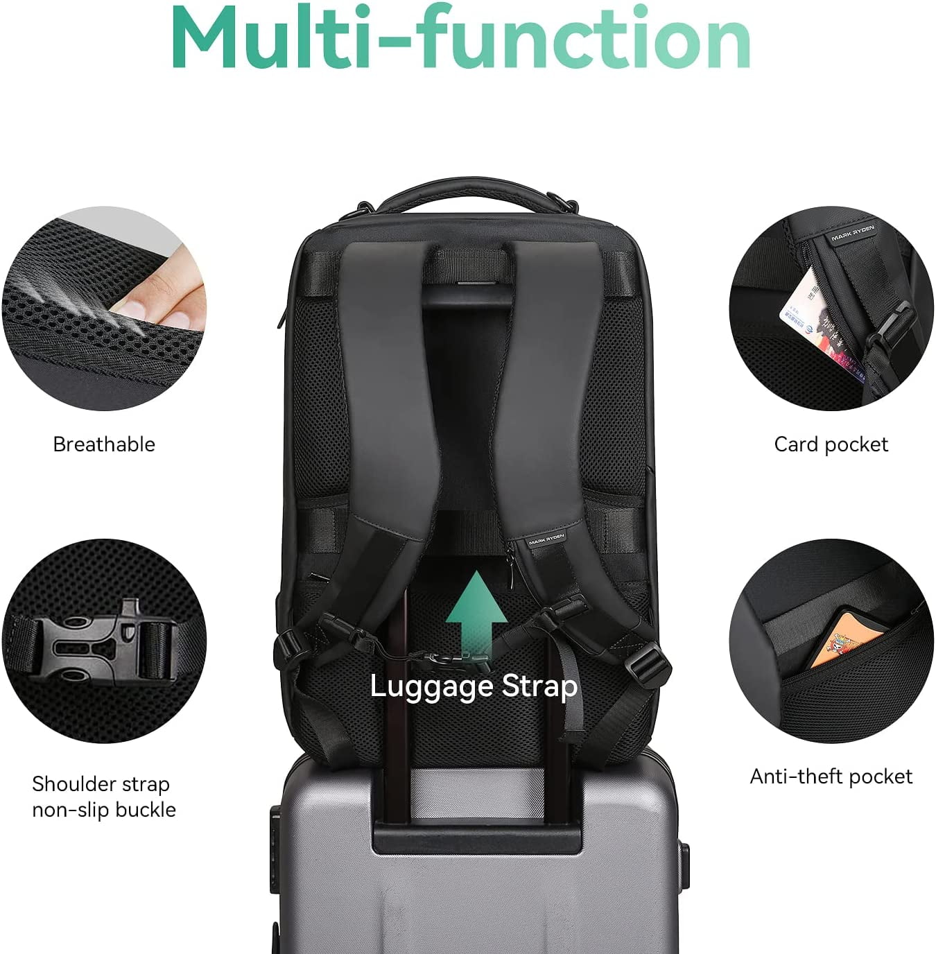 MARK RYDEN Business Computer Backpack for Men - Waterproof, Sport Car Shape Design with USB Port, Fits 17.3 Inch Laptop (YKK-3 Pocket)
