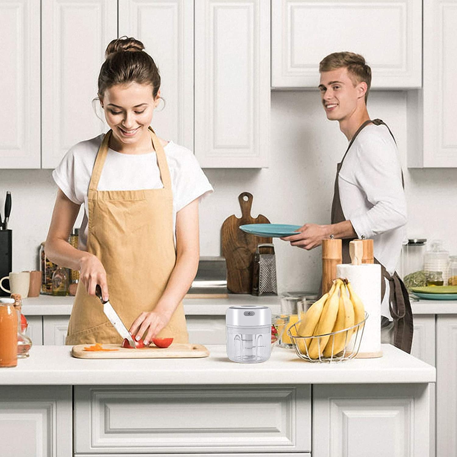 Hachoir électrique Rechargeable USB - 30W, Pour Ail, Gingembre, Oignon, Légumes - Compact 13x6.7 Cm - Noir