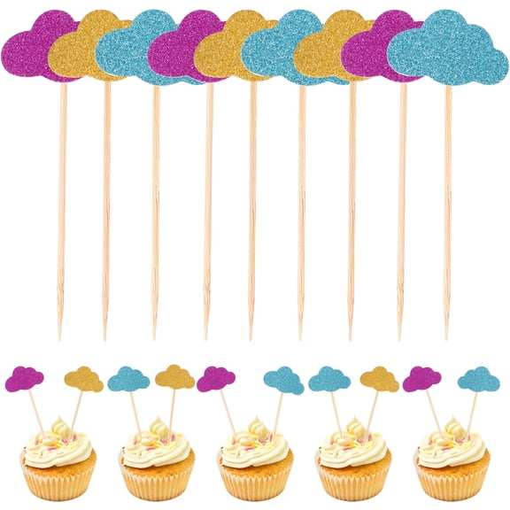 Glitter Cloud Cake Toppers for Kids Birthday Parties and Celebrations, Assorted Colors, Stunning Decorative Party Supplies