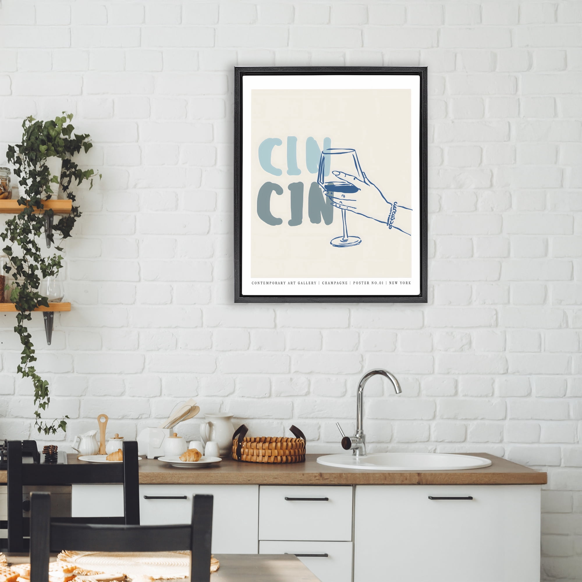 Stupell Industries Cin Cin Blue Champagne Toast Black Framed Floater Canvas Wall Art, design by The Prints Vibe