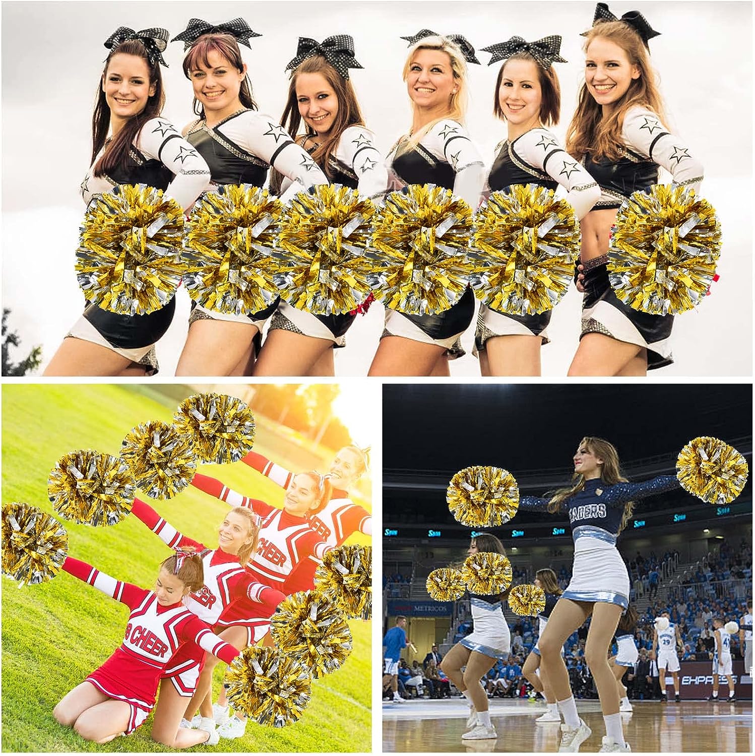 LINLIN Pom Poms Cheerleader 2 Pieces Metallic Cheerleading Pompons Flower Ball, Aerobics Cheerleading Pom Poms, for Sports Dance Cheerleading Pompons Plastic
