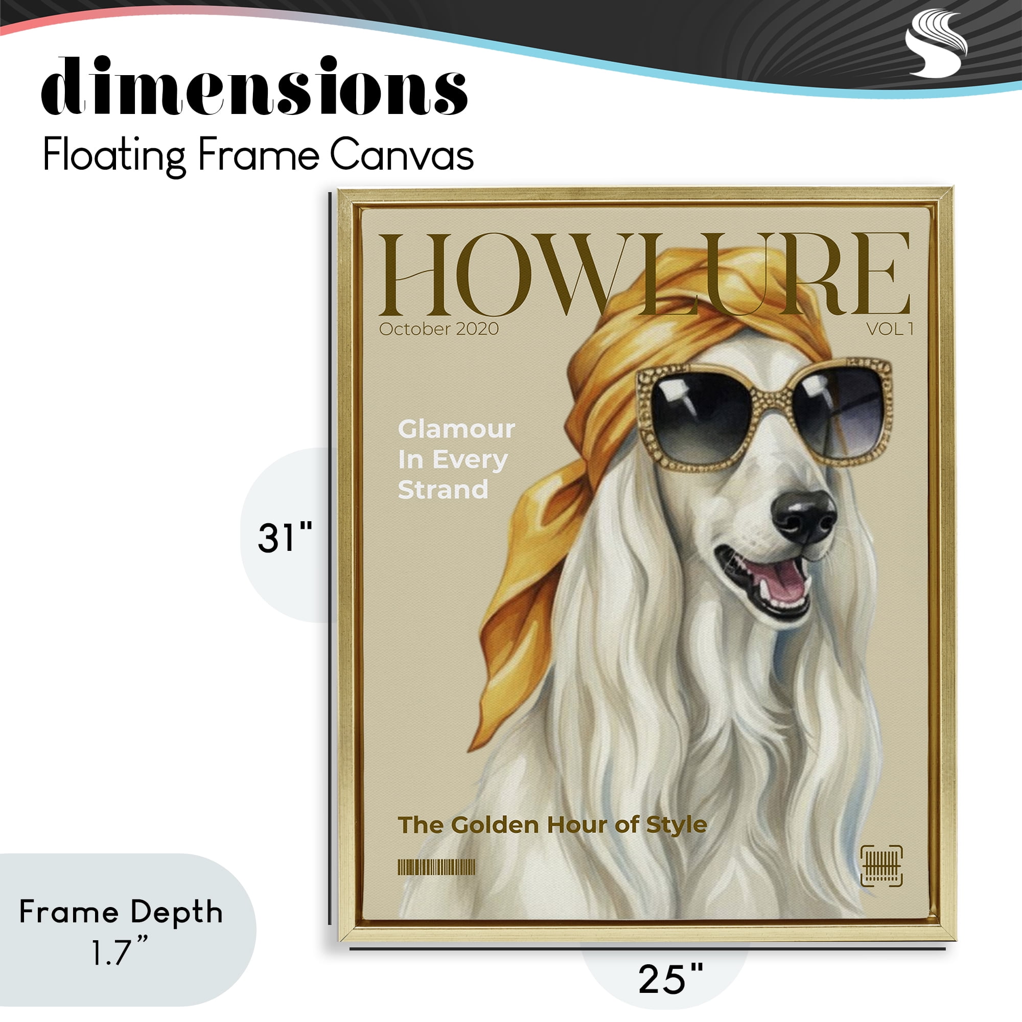 Stupell Industries Howlure Dog Fashion Magazine Gold Framed Floater Canvas Wall Art, design by A Barefoot Stylist