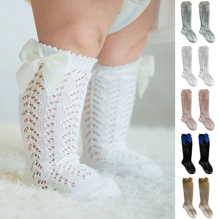 

Naturegr 1 Pair Toddler Socks Super Soft Breathable Fade-Resistant Non-Irritation Washable Decorative Cotton Baby Floral Mesh Knee Socks with Bow-knot Birthday Gift