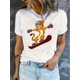 thumbnail image 1 of Women's Skiing Leopard Graphic Tee - Playful Animal Print, Casual Short Sleeve Crewneck T-Shirt, Lightweight & Comfortable for Summer Fun, 1 of 6