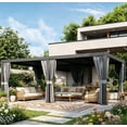 thumbnail image 2 of Sunmthink 12' x 20' Louvered Pergola, Outdoor Aluminum Pergola with Curtains & Netting for Decks, Gardens and Backyards, Gray, 2 of 9