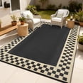 thumbnail image 2 of Garvee 10'x14' Outdoor Rug Waterproof Reversible Modern Geometric Neutral Outdoor Patio Rug, Plastic Straw Rugs Camping Carpet for Patio RV Balcony Deck Backyard, Black Coffee, 2 of 7