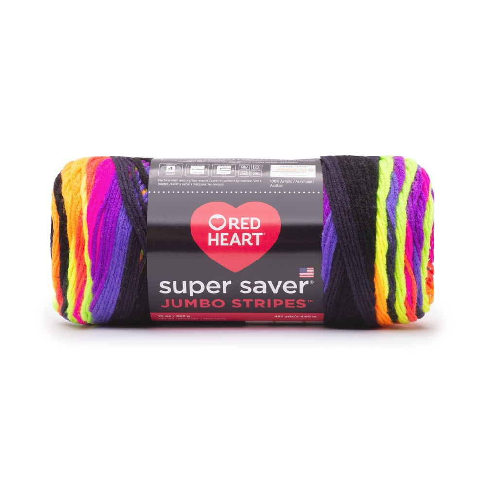 Red Heart Super Saver Jumbo Yarn, Bright Stripe, 10oz(238g), Acrylic