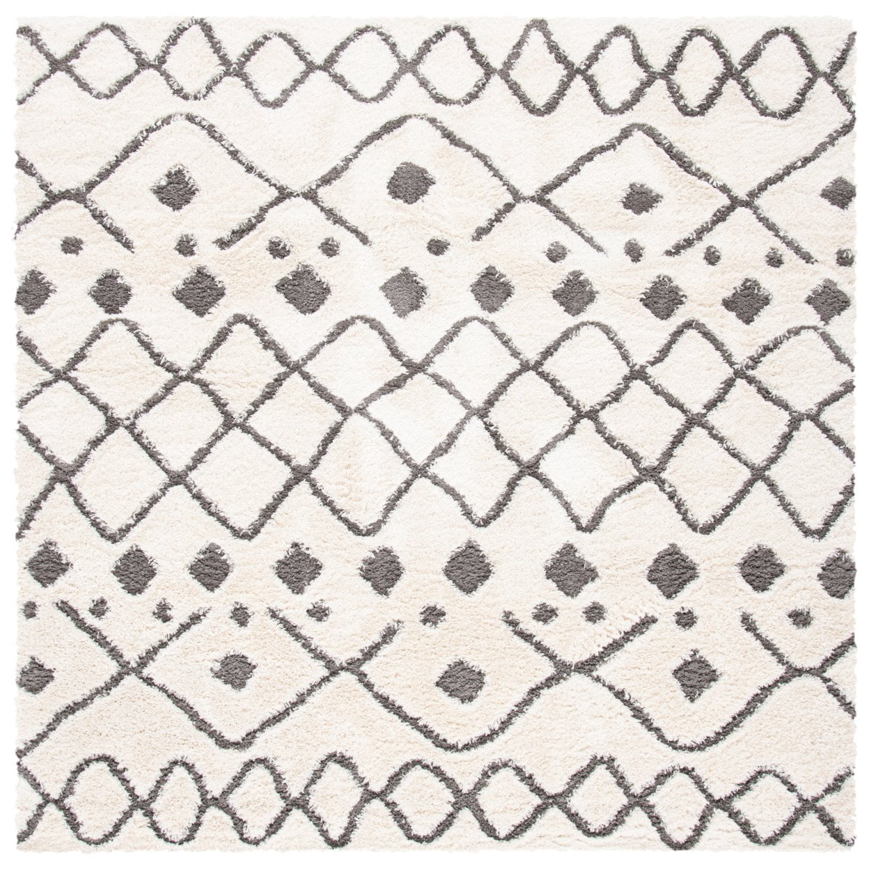 SAFAVIEH Sparta Eliot Geometric Polyester Shag Area Rug, Ivory/Grey, 5'1" x 7'6"