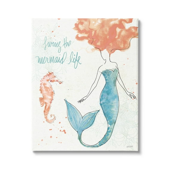 Stupell Industries Living The Mermaid Life Phrase Graphic Art Gallery Wrapped Canvas Print Wall Art, Design by Anne Tavoletti