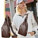 thumbnail image 1 of Bolso Sling | Mochila de hombro de cuero PU colorido para adultos: correa ajustable, orificio para auriculares, liviano, se adapta a tabletas de 7.9 ", senderismo, campamento, al aire libre, 1 of 6