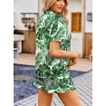 thumbnail image 4 of Avidlove Women Satin Pajamas Set Short Sleeve Shirts with Boxer Ruffle Shorts 2 Piece Pj Sets Soft Sleepwear Button Down Nightwear Loungewear S-XXL,Leaf, 4 of 7