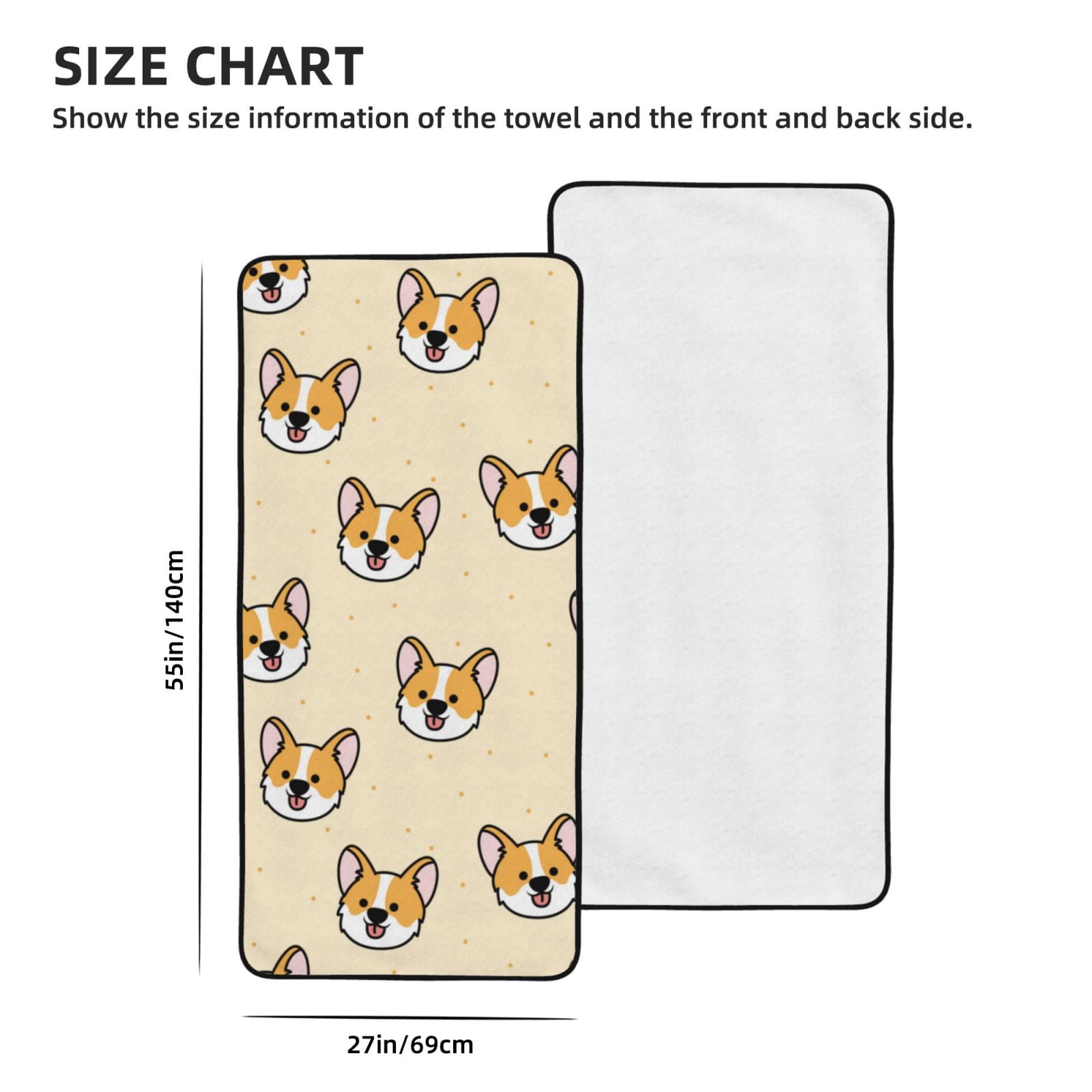 Cotton Bath Towels for Bathroom - Funny Cute Corgi Dog Face Microfiber Quick Dry Towels for Body Bath Sheets, Personalized Beach Towel, Soft Shower Towels for Travel Home Beach 27*55in