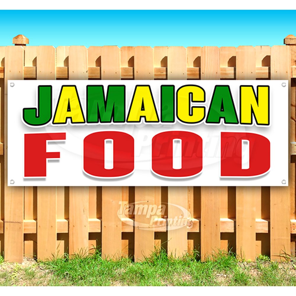 JAMAICAN FOOD 13 oz heavy duty vinyl banner sign with metal grommets