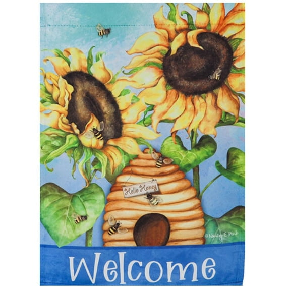 Evergreen Suede House Flag - Hello Honey Sunflowers