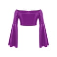 thumbnail image 4 of Miutii Kids Girls Disco Party Shirts Off-Shoulder Festival Rave Outfit Long Flared Sleeve Jazz Hip Hip Dance Crop Tops Purple 16, 4 of 7