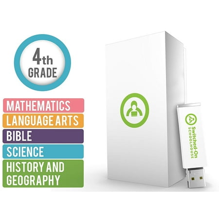 Switched on Schoolhouse, Grade 4, USB 5 Subject Set – Math, Language, Science, History, & Bible, 4th Grade Homeschool Curriculum by Alpha