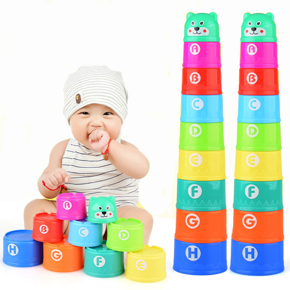 for Indoor Bathtub 9 Pieces Outdoor with ABC Characters and Numbers Kidsthrill Educational Rainbow Stacking & Nesting Cups Baby Building Set and Beach Fun Toy Multi Colors 