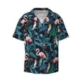 thumbnail image 2 of Lsque Flamingos And Birds print Men's Cuban Collar Short Sleeve Shirt Summer Beachwear Casual Button Down Fashionable Vacation Leisure Shirt-Medium, 2 of 7