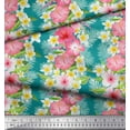 thumbnail image 2 of Soimoi Green Satin Silk Fabric Leaves & Tropical Floral Watercolor Decor Fabric Printed BTY 42 Inch Wide, 2 of 3
