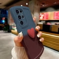 thumbnail image 3 of for Samsung Galaxy S24 Ultra Gradient Wavy Case with Wrist Strap Lanyard Cute Love Heart Curly Wave Frame Design Solid Color Soft Silicone Shockproof Cover for Girls Women, Navy/Brown, 3 of 12