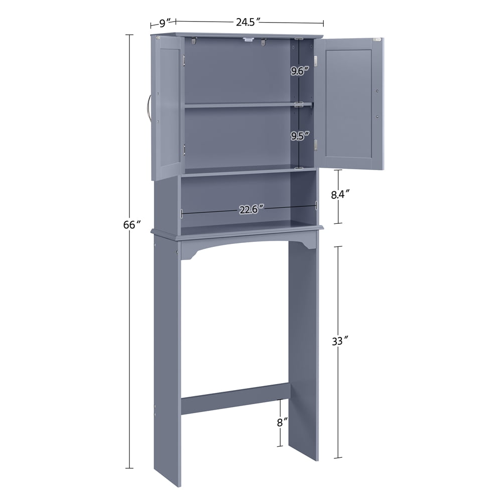 Alden Design Wooden Over The Toilet Bathroom Storage Cabinet, Gray