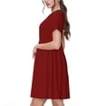 thumbnail image 2 of Uemuo Maroon Print Womens Summer Dress Casual Swing Short Sleeve Sundresses Beach A-line Shift Dress, 2 of 6