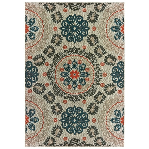 Oriental Weavers Latitude Area Rug 1903W Outdoor Grey Rings Petals