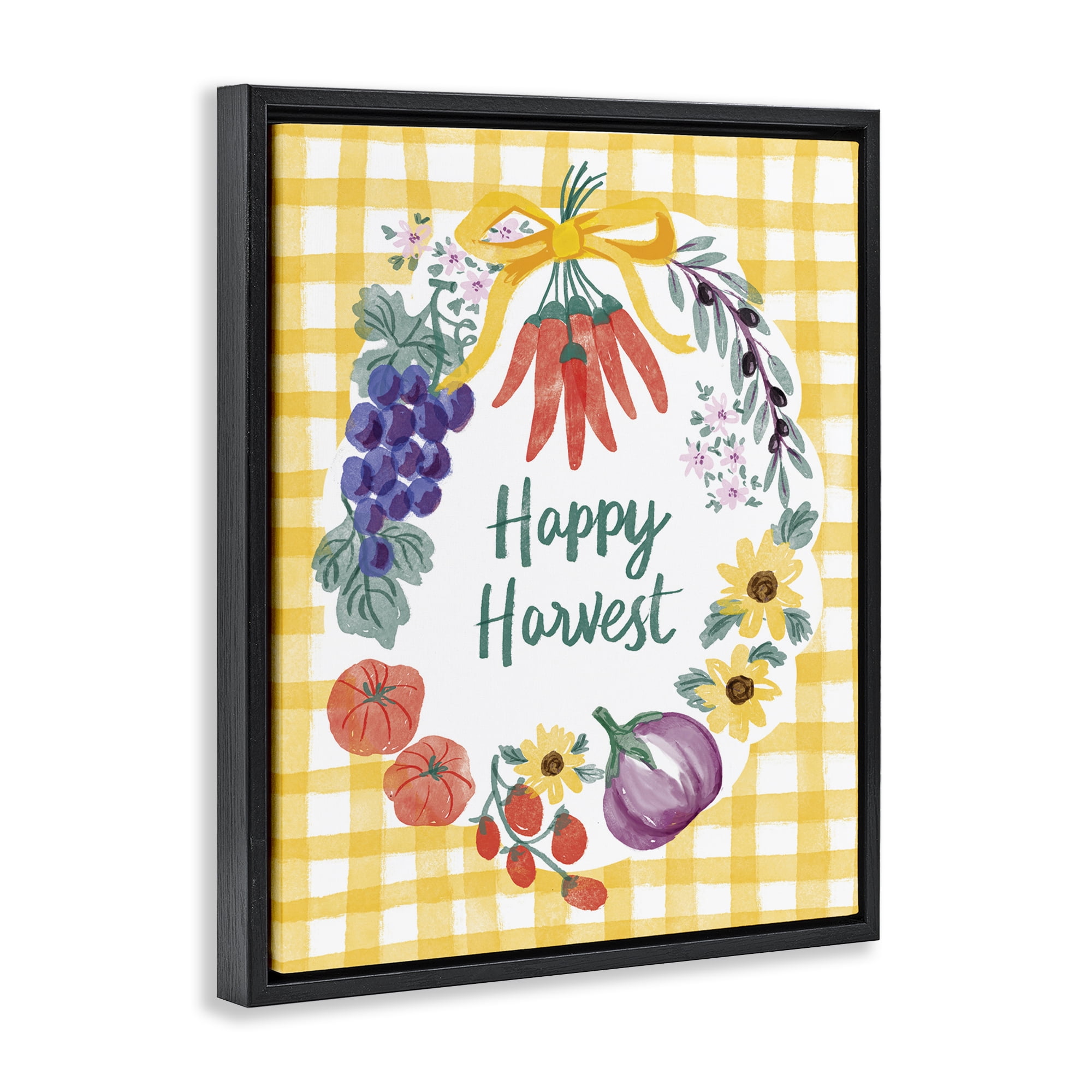 Stupell Industries Happy Harvest Kitchen Food & Beverage Painting Black Floater Framed Canvas Art Print Wall Art, 25 x 31