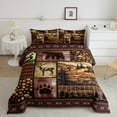 thumbnail image 2 of Feelyou Farmhouse Reindeer Moose Queen Comforter Set, Western Lodge Cabin Bedding Sets, Brown Plaid Checkered Reversible Bedding Comforter Set, Breathable Home Decor, 3 Pieces, 2 of 8