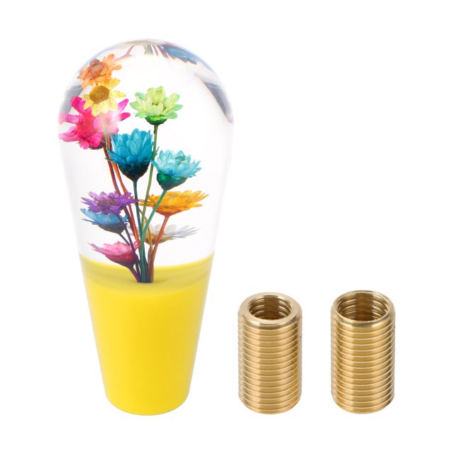 Pomo de Cambio de Flor Único Bargains Universal Pomo de Palanca de Cambios de Acrílico para Vehículos Automáticos y Manuales con 2 Adaptadores Claro Amarillo 1 Juego