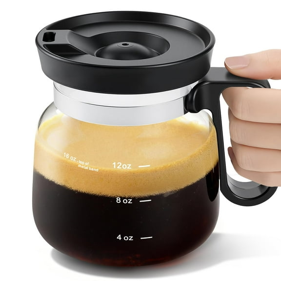 QHUDLV 16Oz Glass Coffee MugCoffee Pot Mug ,That Looks like a Coffee Pot Style Shape, Mini Heatproof Large Capacity Clear Cup with Travel Lid & Straw for Hot Teas, Hot Chocolate, Office Desk Gift