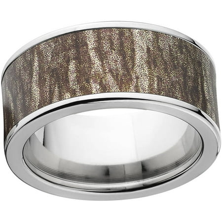 Mossy Oak Bottomland Men's Camo 10mm Stainless Steel Band with Polished Edges and Deluxe Comfort Fit