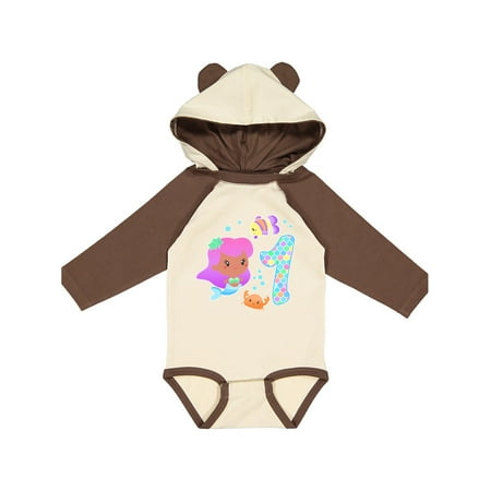 

Inktastic First Birthday Mermaid with fish and crab Gift Baby Girl Long Sleeve Bodysuit