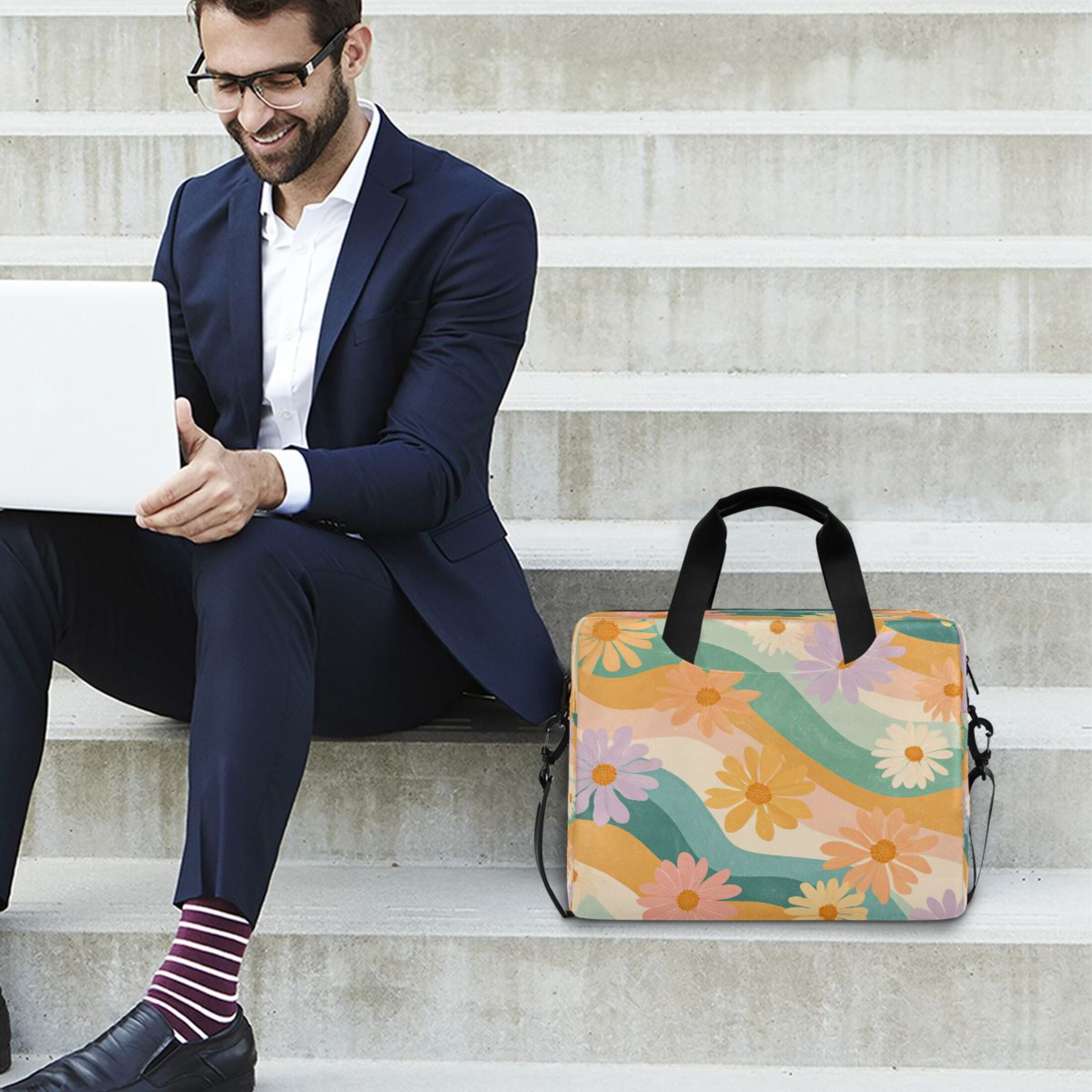 Laptop Bag Laptop Briefcase 15.7 x 3 x 11.8 Inches Laptop Bag Briefcases Laptop Storage Travel Laptop Bag Work Laptop Bag Colorful Chrysanthemums Seamless