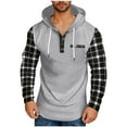 thumbnail image 2 of LODIENY Athletic Hoodie Tops for Men Lightweight Regular Fit Casual Buffalo Plaid Patchwork Long Sleeve Drawstring Henley Hooded Pullover Sweatshirts with Pockets Purple XXXL, 2 of 4