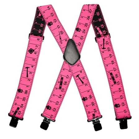 Men's Heavy Duty Ruler Print Elastic Suspenders, Heavy Duty Work Suspender, Pink