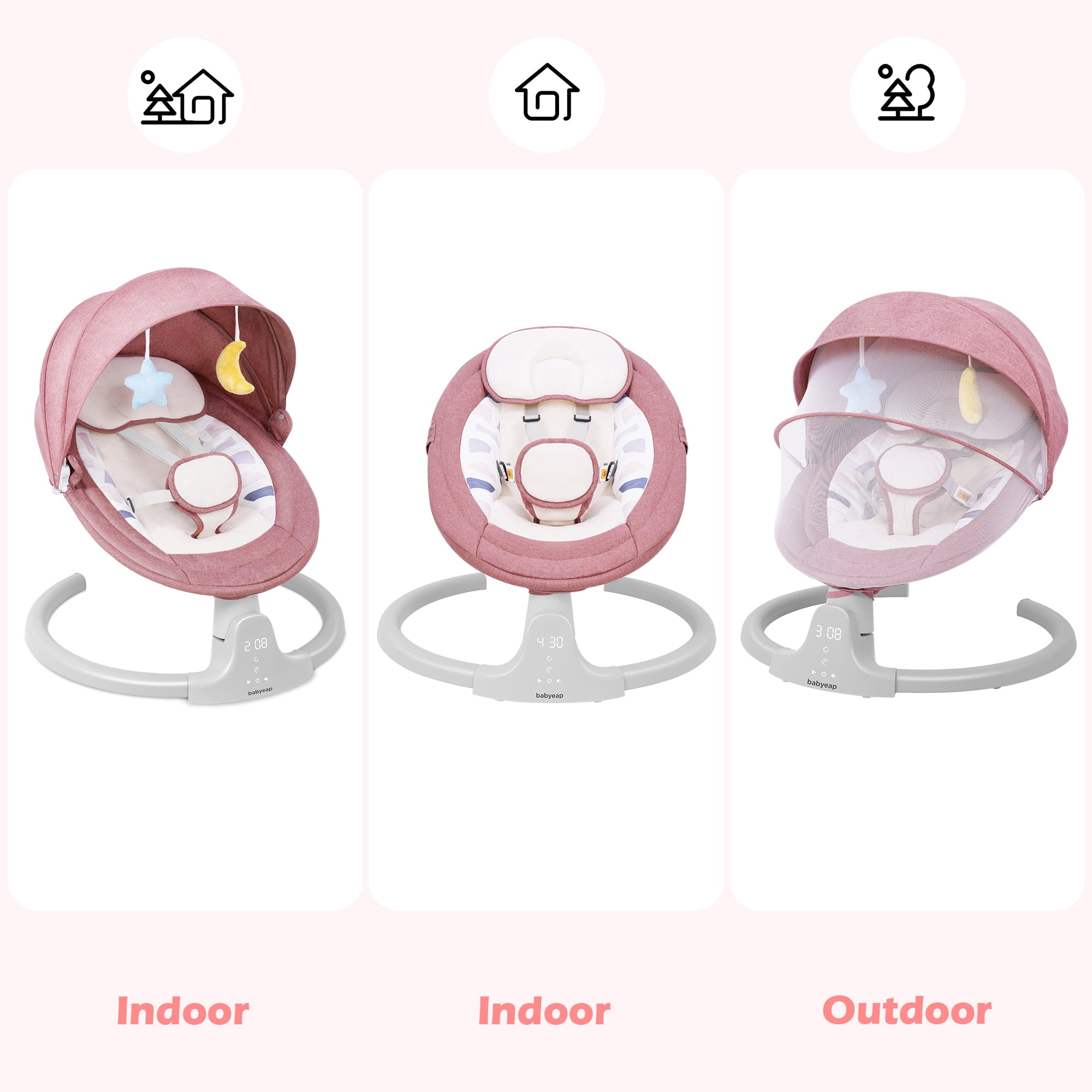Babyeap Baby Swing for Infants - APP Remote Bluetooth Control, 5 Speed Settings, 10 Lullabies, Pink
