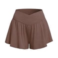 thumbnail image 3 of FRSASU Crossover Athletic Shorts for Women 2 in 1 Flowy Running Shorts, Spandex Butterfly Workout Tennis Skorts Brown, 3 of 3