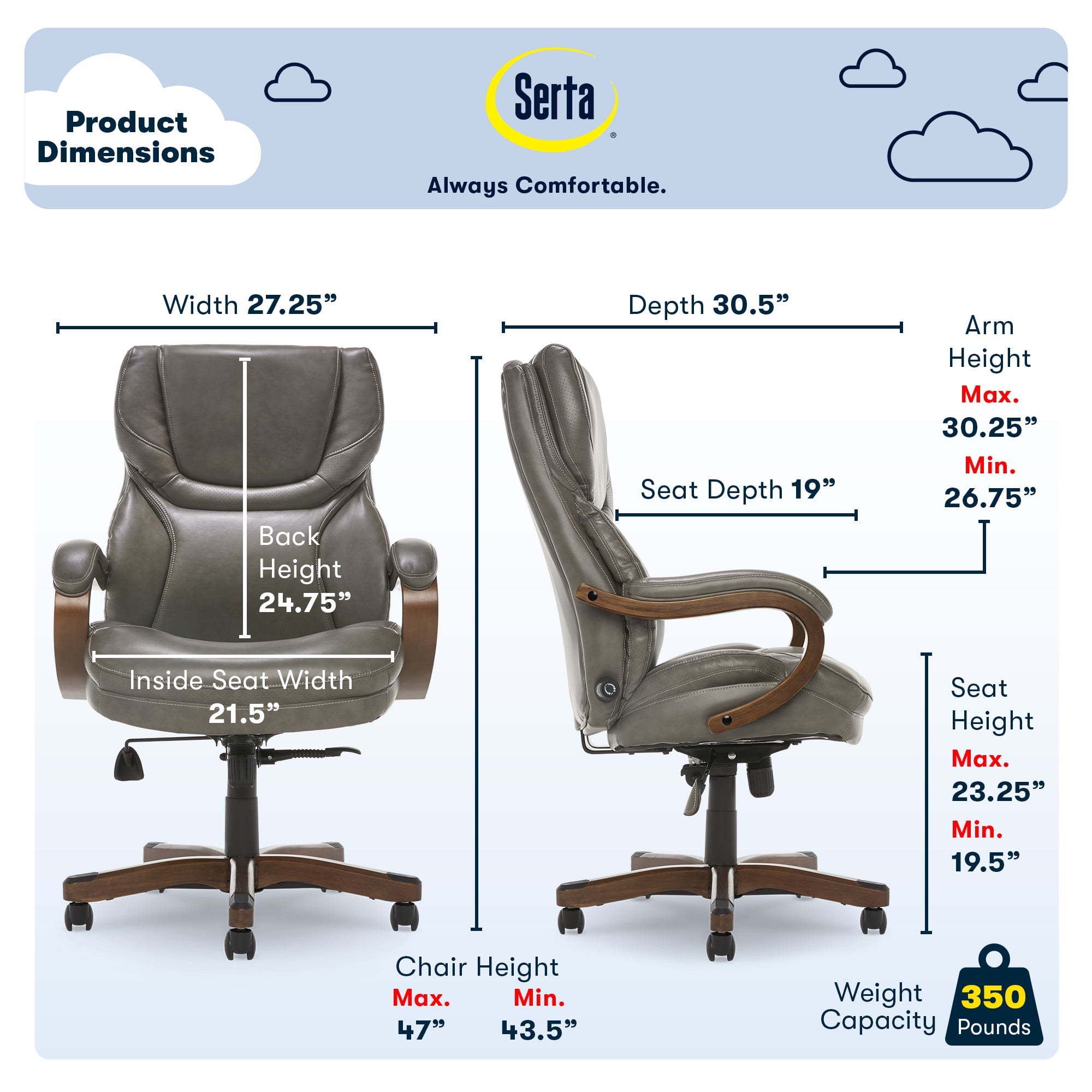 Serta big and tall executive cheap office chair with wood accents