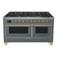 thumbnail image 1 of ILVE Majestic II 60" LP Glass Door/Griddle Modern Metal Range in Blue Gray/Brass, 1 of 3