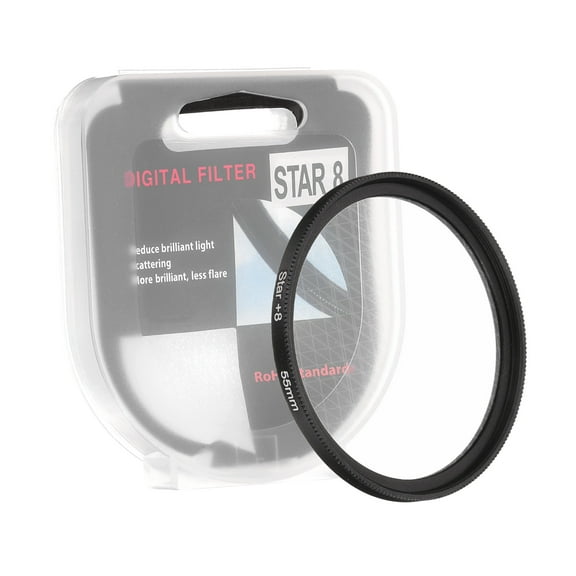 55mm Star Filter, 8 Points Starburst Len Filter Variable Twinkle Effect Ultra Slim Optical Lens Black