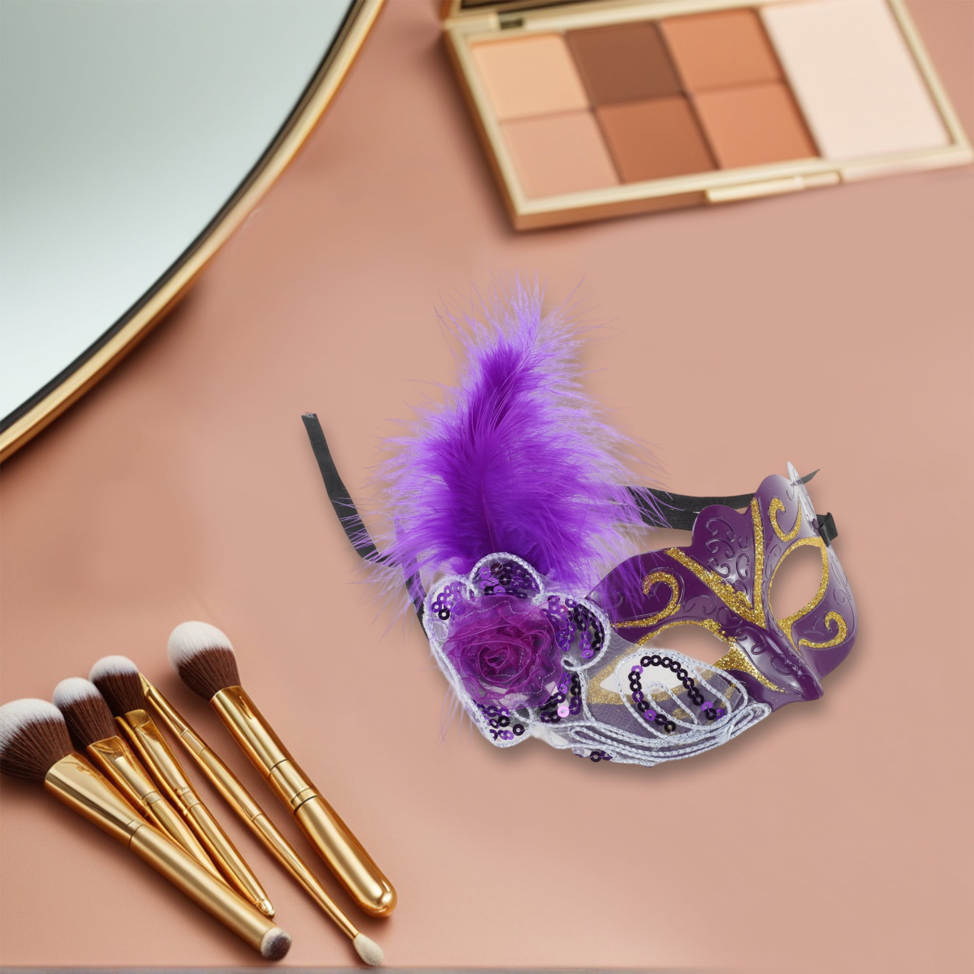 Unique Bargains 1 Pack Dancing Queen Feather Half Face Party Mask Purple
